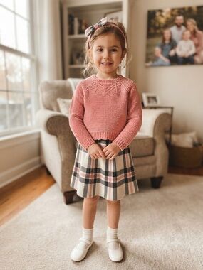 Tommy Bahama set Pink Knit Sweater and skirt  with Black & Cream Accent Headband